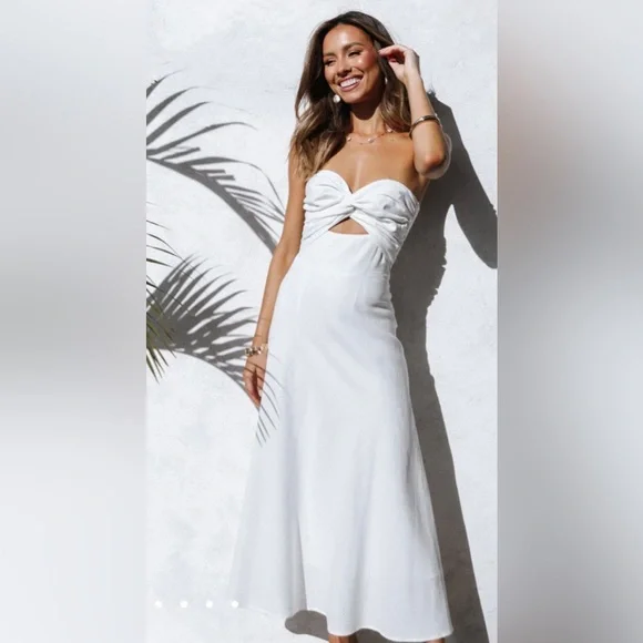 Petal & Pup Dresses | White Strapless Linen Midi Dress | Color: White | Size: 2 | Asdfgloria's Closet